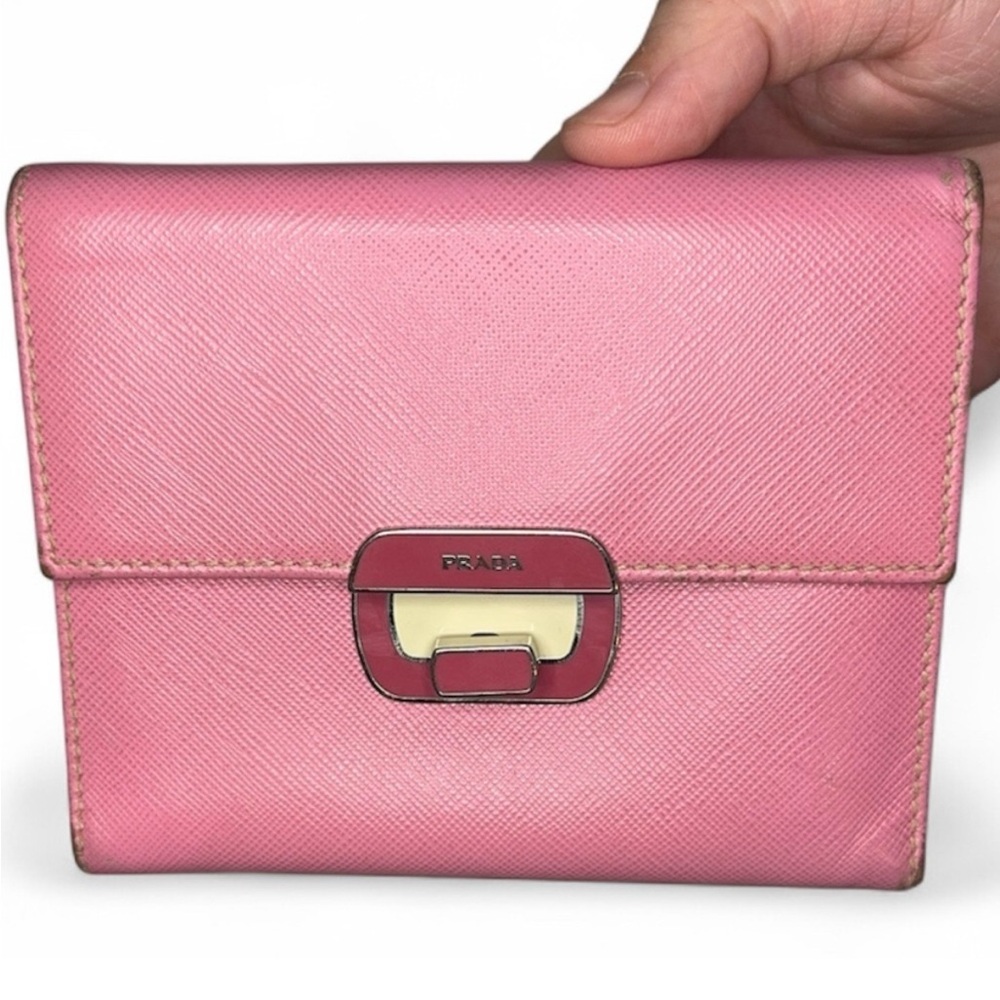 Prada Pink Saffiano Leather Wallet with Dust Bag and COA